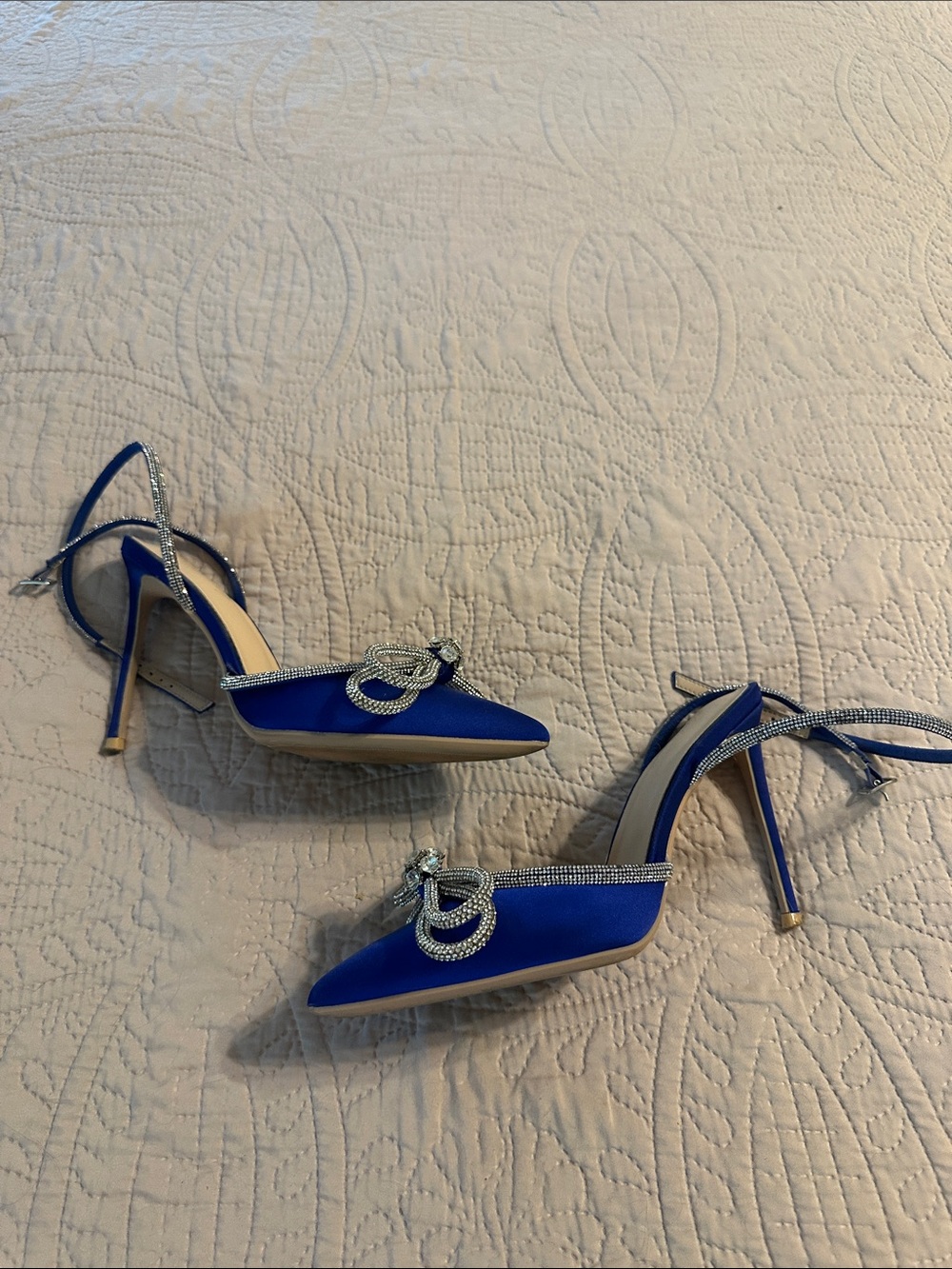 Blue Pointed-Toe Rhinestone Slingback Heels - Picture 2 of 4